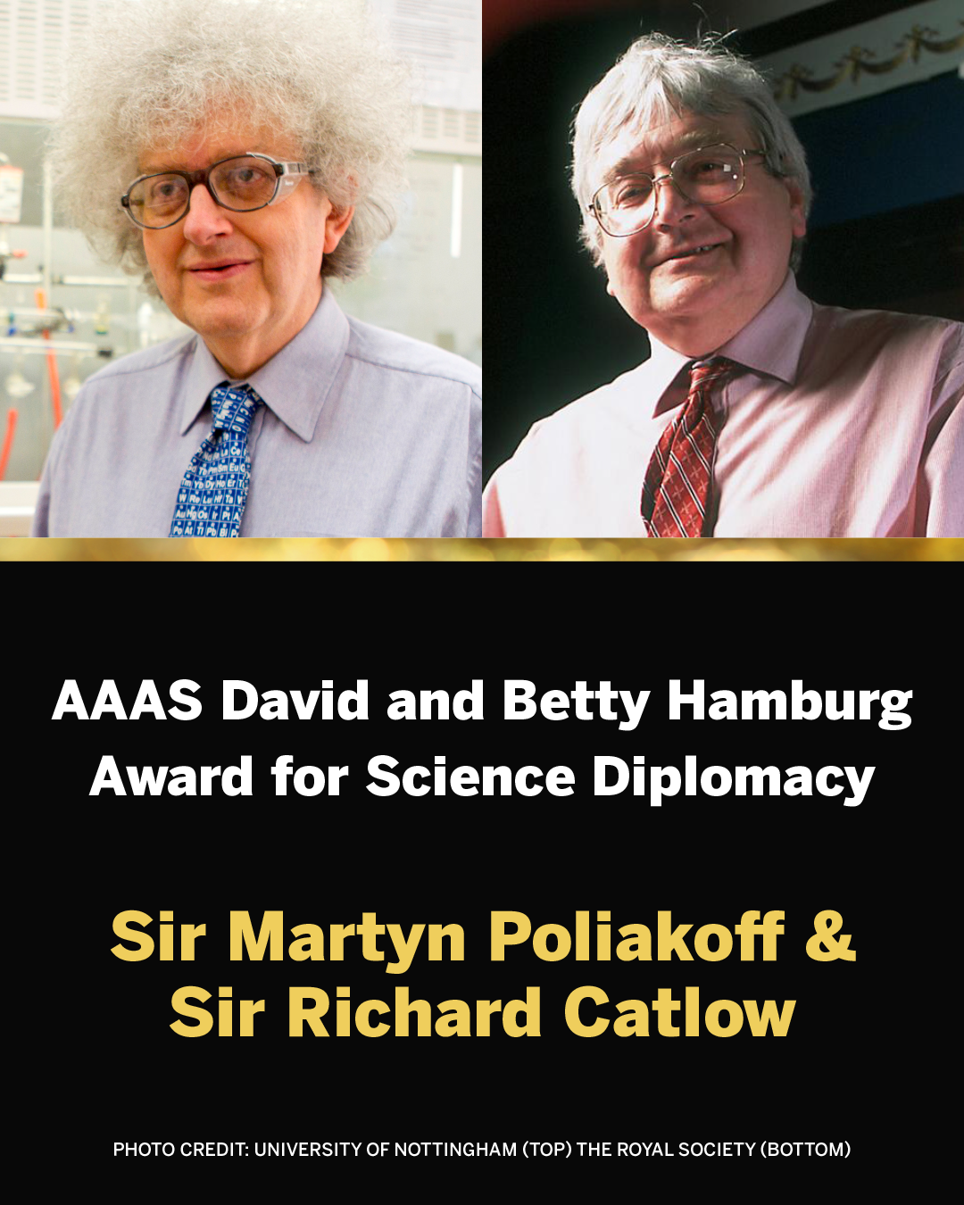 Photo of Prof Richard Catlow and Sir Martyn Poliakoff. Photo credit: University of Nottingham and The Royal Society